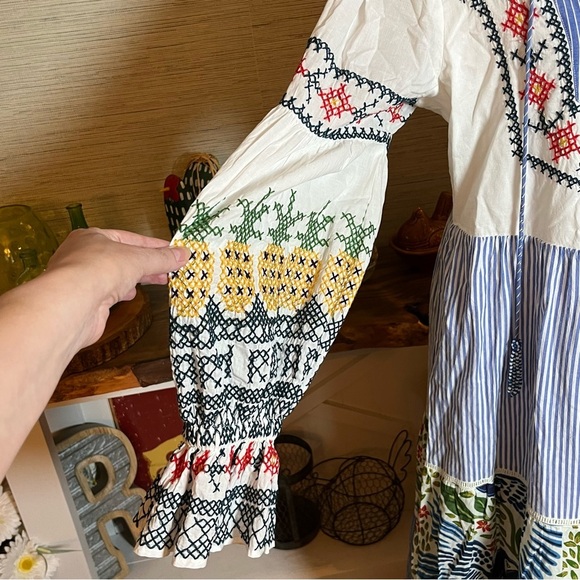 NWT FARM RIO Pineapple Beach Embroidered Maxi Dress Cotton Blue White Medium - Picture 6 of 13